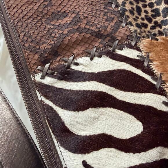 Vtg Y2K 2000s Brown Genuine Leather Animal Print Shoulder Purse - Picture 5 of 11